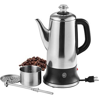 12 cup Electric Percolator Coffee Pot with Keep Warm Function and Heat-Resistant Handle, Silver