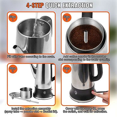 12-Cup Electric Percolator Coffee Pot with Keep Warm Function and Heat-Resistant Handle, Silver