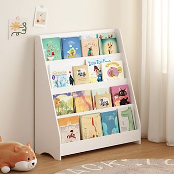 White 4 tier Kids Bookshelf, Toddler Book Display for Playroom and Classroom