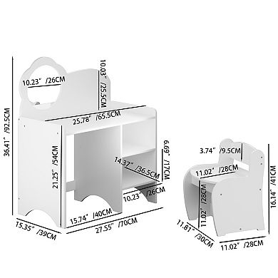White Kids Wooden Vanity Table with Mirror, Chair & Storage, Activity Desk for Playroom