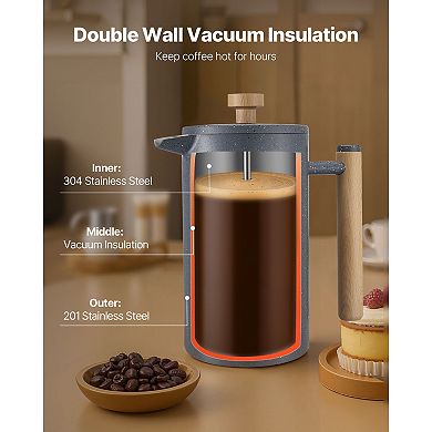 34 oz Stainless Steel French Press Coffee Maker Press, Black
