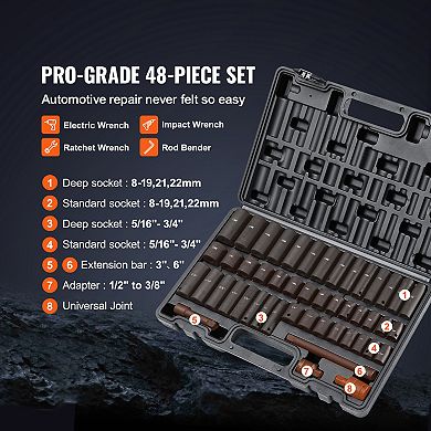 3/8-Inch Drive Impact Set, 48-Piece Socket Set 