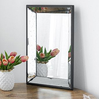 19.5" x 12.8" x2" Rectangular Glass Tray, Antique Silver Rectangle Hanging Wall Mirror