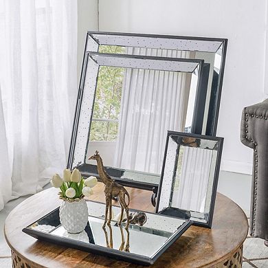 19.5" x 12.8" x2" Rectangular Glass Tray, Antique Silver Rectangle Hanging Wall Mirror