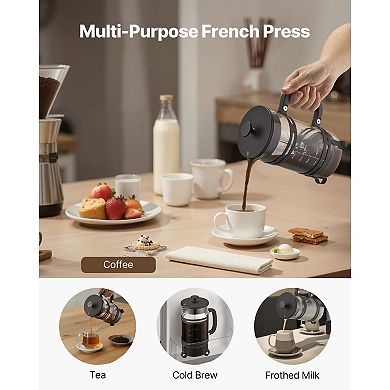 34 oz Borosilicate Glass French Coffee Maker Tea Press Silver