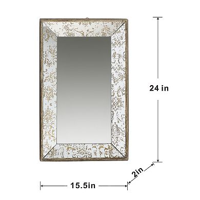 24" x 15" Antique Silver Rectangle Hanging Wall Mirror with Floral Accents, Mirrored Display Tray,