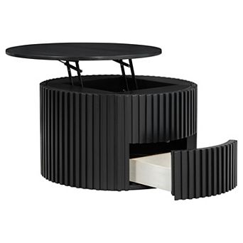 Modern Fluted Wood Accent Coffee Table with Hidden Storage for Living Room