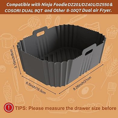 2-Piece Silicone Air Fryer Liners, Non-Stick, Reusable, Heat-Resistant