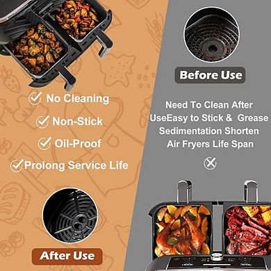 2-Piece Silicone Air Fryer Liners, Non-Stick, Reusable, Heat-Resistant