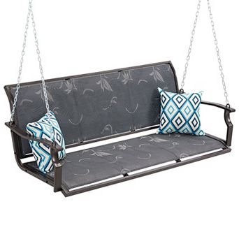 3 Person Brown Patio Porch Swing Chair with Extended Chains and Pillows