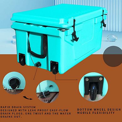 65QT 5-Day Ice Retention Cooler with Wheel and Handle for Camping Fishing