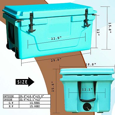 65QT 5-Day Ice Retention Cooler with Wheel and Handle for Camping Fishing
