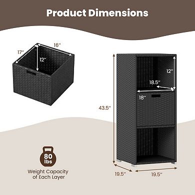 Outdoor Wicker Storage Cabinet with Drawer and 3-Tier Shelves