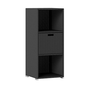 Outdoor Wicker Storage Cabinet with Drawer and 3 tier Shelves