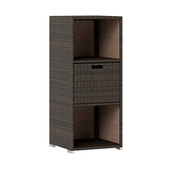 Outdoor Wicker Storage Cabinet with Drawer and 3 tier Shelves