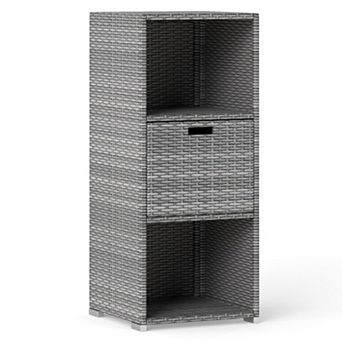 Outdoor Wicker Storage Cabinet with Drawer and 3 tier Shelves