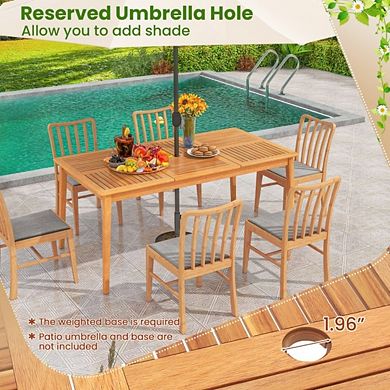 6-Person Outdoor Acacia Wood Dining Table, Rectangular Bistro Table with Umbrella Hole
