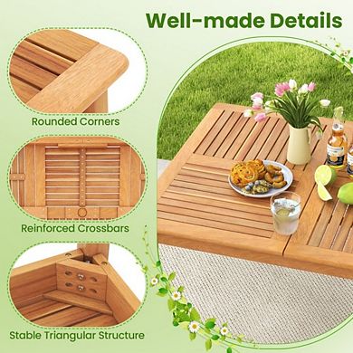 6-Person Outdoor Acacia Wood Dining Table, Rectangular Bistro Table with Umbrella Hole