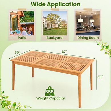 6-Person Outdoor Acacia Wood Dining Table, Rectangular Bistro Table with Umbrella Hole