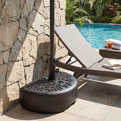 55 LBS Half Round Patio Umbrella Base for Deck Lawn Poolside-Black