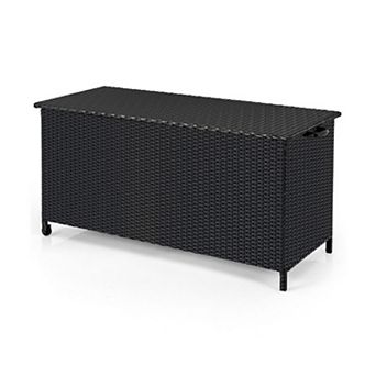 Indoor Outdoor 85 Gallon Storage Container with Waterproof Liner, Universal Wheels and PE Rattan