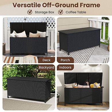Indoor Outdoor 85 Gallon Storage Container with Waterproof Liner, Universal Wheels and PE Rattan