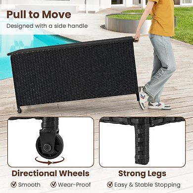 Indoor Outdoor 85 Gallon Storage Container with Waterproof Liner, Universal Wheels and PE Rattan
