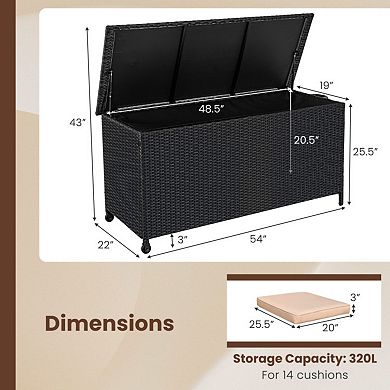 Indoor Outdoor 85 Gallon Storage Container with Waterproof Liner, Universal Wheels and PE Rattan