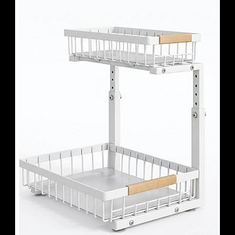 2 tier Adjustable Under Sink Pull-Out Organizer, Metal Cabinet Storage