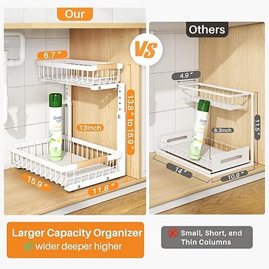 2-Tier Adjustable Under Sink Pull-Out Organizer, Metal Cabinet Storage