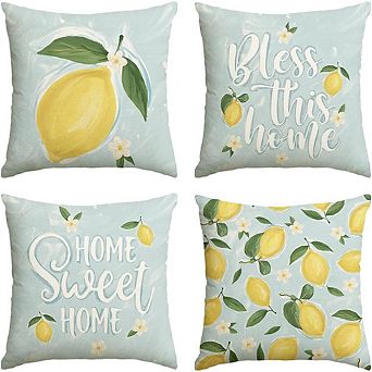 colorlife Summer Lemon Floral Throw Pillow Covers Set of 4, Home Seasonal Decor