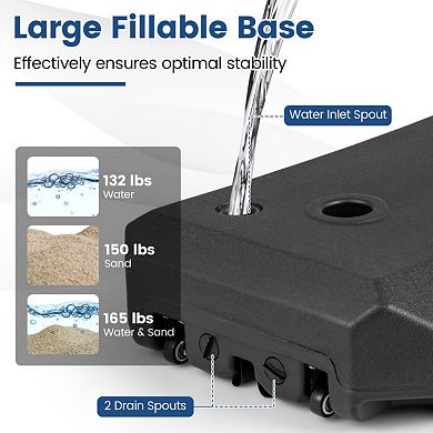 165 LBS Heavy Duty Fillable Cantilever Umbrella Base with Wheels and Cross Base