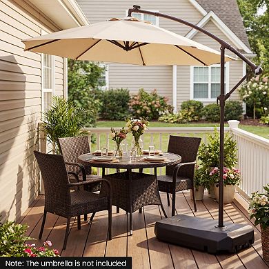 165 LBS Heavy Duty Fillable Cantilever Umbrella Base with Wheels and Cross Base