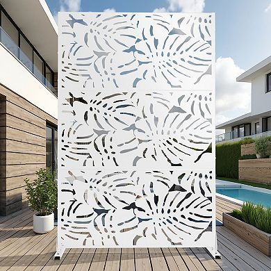6 ft H x 4 ft W Outdoor Privacy Partition Screen White Sun Protection and Courtyard Decoration