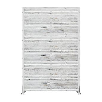 6 ft H x 4 ft W White Louvered Wood Grain Steel Freestanding Outdoor Privacy Screen, Sierra Style