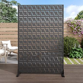 6 ft H x 4 ft W Outdoor Privacy Screens Black Galvanized Steel Partition for Privacy Shielding