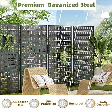 6 ft H x 4 ft W Outdoor Privacy Screens Black Galvanized Steel Partition for Privacy Shielding