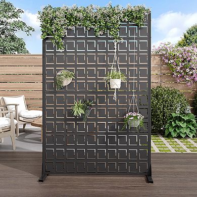 6 ft H x 4 ft W Outdoor Privacy Screens Black Galvanized Steel Partition for Privacy Shielding
