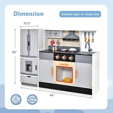 Wooden Play Kitchen With Refrigerator, Lights and Sounds