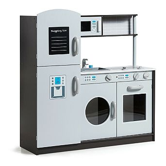 Kids Play Kitchen Set with Stove and Sink, Wooden Pretend Cooking Toy