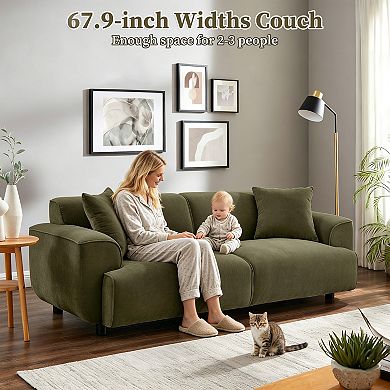 91" Modern Loveseat Sofa Couch, Oversized 3 Seater Sofa w/ Pillows,Upholstered Deep Seat Arm Couches