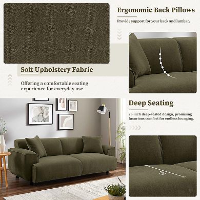91" Modern Loveseat Sofa Couch, Oversized 3 Seater Sofa w/ Pillows,Upholstered Deep Seat Arm Couches