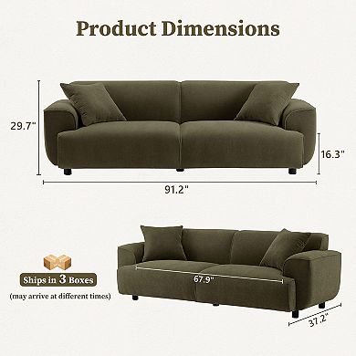 91" Modern Loveseat Sofa Couch, Oversized 3 Seater Sofa w/ Pillows,Upholstered Deep Seat Arm Couches