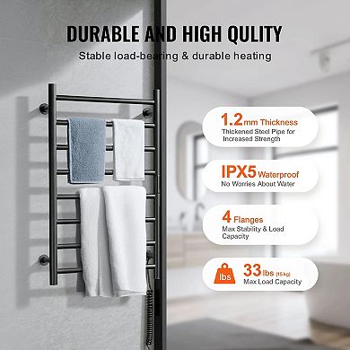 8-Bar Wall Mounted Heated Towel Rack for Bathroom Black
