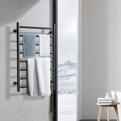8-Bar Wall Mounted Heated Towel Rack for Bathroom Black