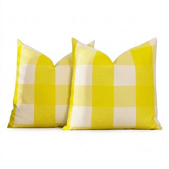 Yellow Buffalo Plaid Summer Pillow Covers Set of 2, Checkered Outdoor Patio Decor
