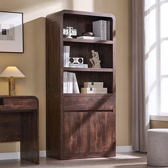 71.9" Tall Bookcase Bookshelf w/ Doors & Drawer, Adjustable Shelves Modern Storage Cabinet Organizer
