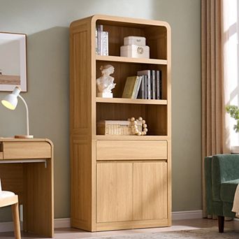 71.9" Tall Bookcase Bookshelf w/ Doors & Drawer, Adjustable Shelves Modern Storage Cabinet Organizer