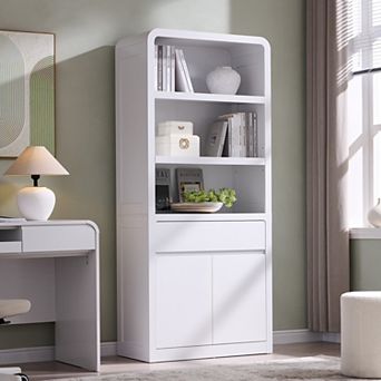71.9" Tall Bookcase Bookshelf w/ Doors & Drawer, Adjustable Shelves Modern Storage Cabinet Organizer