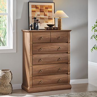 Farmhouse 6 Drawer Dresser, Vintage Wood Chest of Drawers Storage Organizer for Bedroom, Living Room